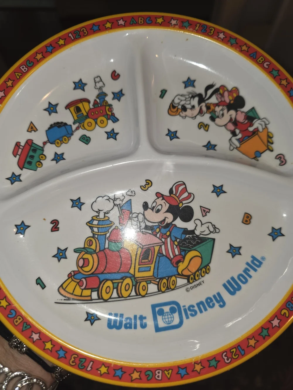 Walt Disney World Kids' Divided Melamine Plate - Red, Yellow, Blue
